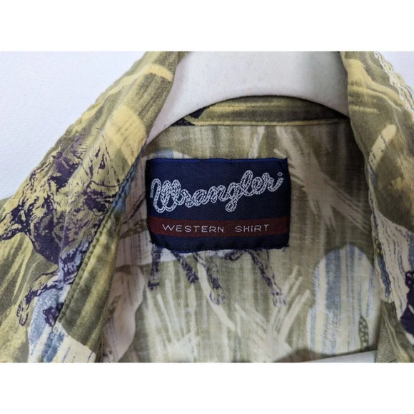 Wrangler Men's L Western Shirt Top Pearl Snap Bull Longhorn Green Rodeo Cowboy - Picture 8 of 8